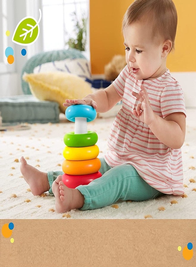 Dezva Rock-a-Stack, Classic Ring Stacking Toy / 9 Pcs Stacking Circle Toy/Squeeze Play with Early Educational Learning Stacking Tower, Best Gift for 6+ Months Boys & Girls (Multicolor) - Image 3